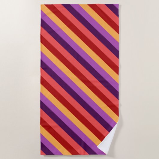 Cherry Red Violet Stripes Beach Handtuch (Vorderseite)