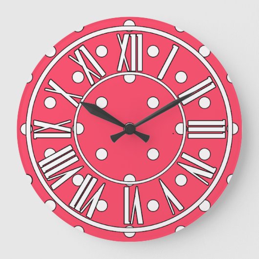 Cherry Red Wall Clock with Dots Große Wanduhr (Vorderseite)