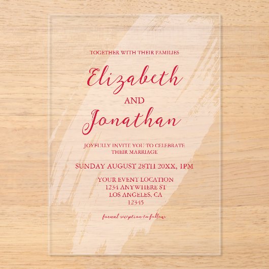 Cherry Red Wedding Acryleinladungen (Vorderseite)