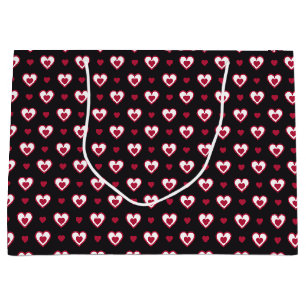 Cherry Red & White Double Hearts Gemustert Große Geschenktüte