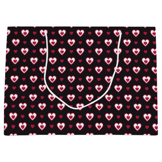 Cherry Red & White Double Hearts Gemustert Große Geschenktüte (Vorderseite)