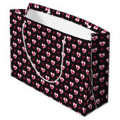 Cherry Red & White Double Hearts Gemustert Große Geschenktüte (Rückseite Schrägansicht)