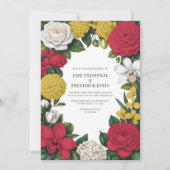 Cherry Red, White & Gold Floral Wedding Einladung (Vorderseite)