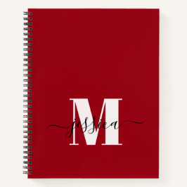 Cherry Red + White Personalisiert Monogram Noteboo Notizblock