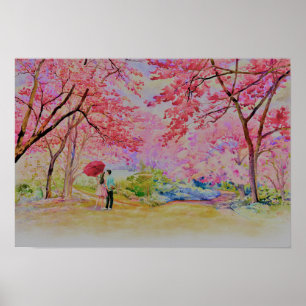 Cherry Roadside Painting Poster