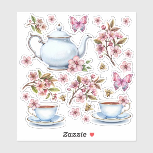 Cherry rosa Blume Blume Feld mit Tee Aufkleber (Blatt)