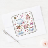 Cherry rosa Blume Blume Feld mit Tee Quadratischer Aufkleber (Umschlag)