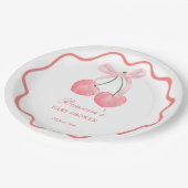 Cherry rosa Coquette Babydusche nach Maß Pappteller (Schrägansicht)