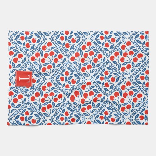 Cherry Rustic Farmhouse French Country Monogram Geschirrtuch (Horizontal)