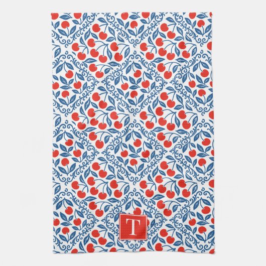 Cherry Rustic Farmhouse French Country Monogram Geschirrtuch (Vertikal)