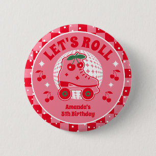 Cherry Skate Retro Roller Skaten Geburtstag Button