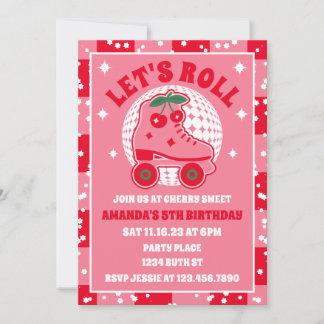 Cherry Skate | Retro Roller Skaten Geburtstag Einladung
