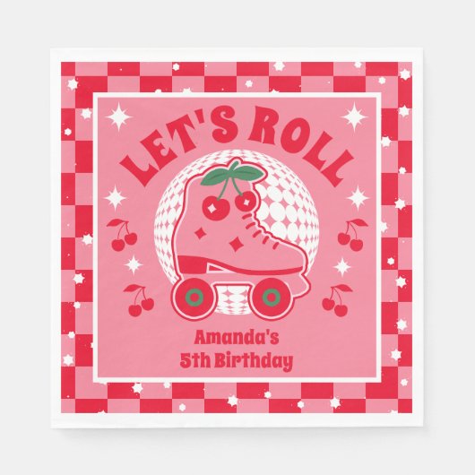 Cherry Skate | Retro Roller Skaten Geburtstag Serviette (Vorderseite)