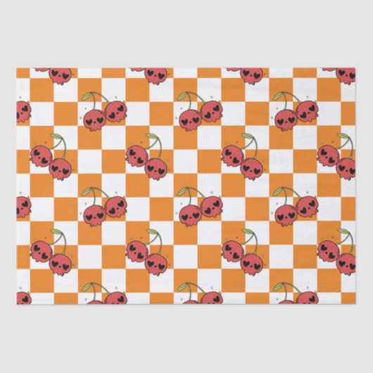 Cherry Skull Checkerboard - Alt ästhetisch Seidenpapier (Vorderseite)