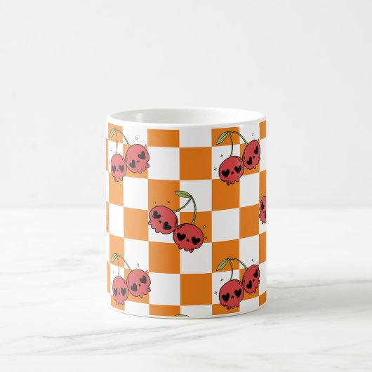 Cherry Skull Checkerboard - Niedlich Goth Style Kaffeetasse (Mittel)