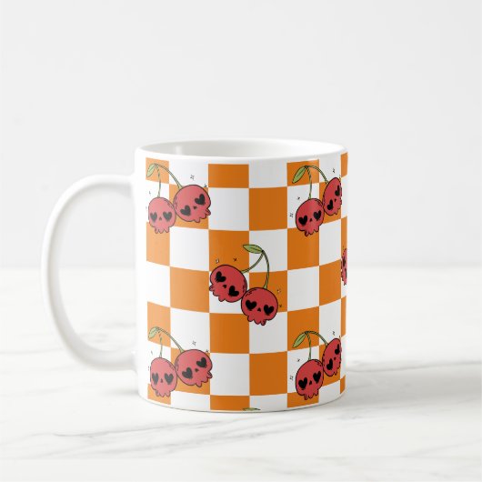 Cherry Skull Checkerboard - Niedlich Goth Style Kaffeetasse (Links)
