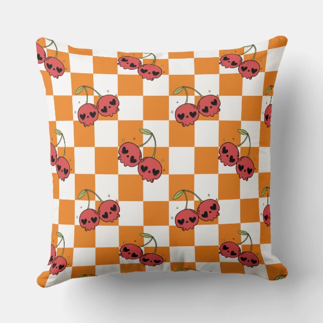 Cherry Skull Checkerboard - Niedliche Kawaii Vibes Kissen (Rückseite)