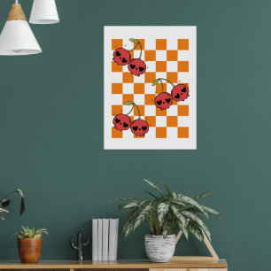 Cherry Skull Checkerboard - Punk Wall Art Poster
