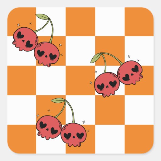 Cherry Skull Checkerboard Sticker - Niedlich & Pun (Vorderseite)
