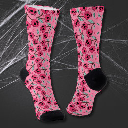 Cherry Skull Retro Valentine's Day Groovy Girly Socken
