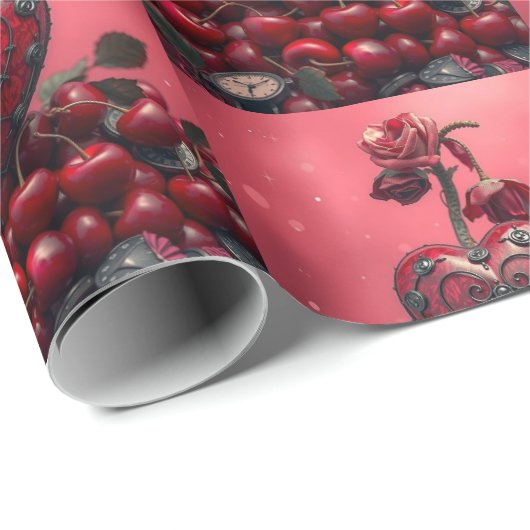 Cherry Steampunk Valentine Geschenkpapier (Rolleneckpunkt)