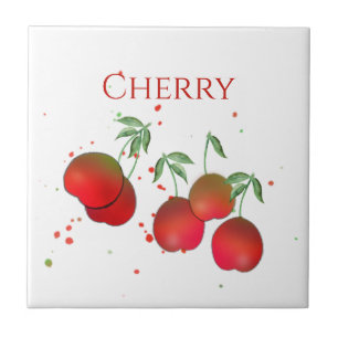 Cherry Stems Keramik Tile, Small (4,25" x 4,25") Fliese