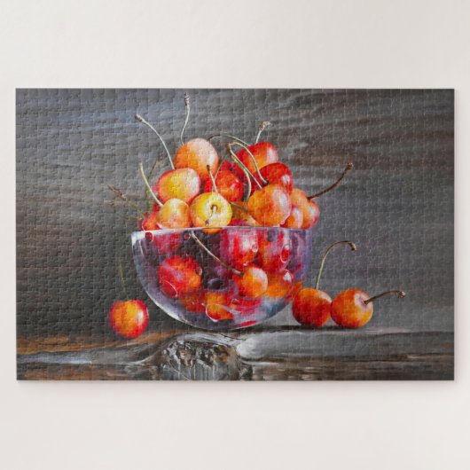 Cherry Still Life in Glass Stretched Canvas Print Puzzle (Horizontal)