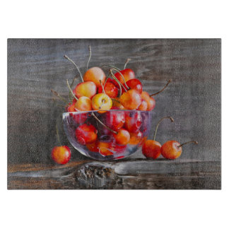 Cherry Still Life in Glass Stretched Canvas Print Schneidebrett
