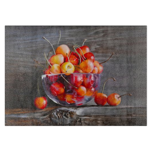 Cherry Still Life in Glass Stretched Canvas Print Schneidebrett (Vorderseite)