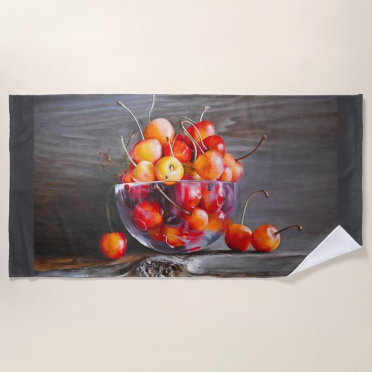 Cherry Still Life in Glass Stretched Canvas Print Strandtuch (Vorderseite)