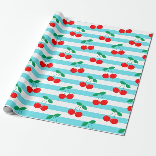 Cherry Stripe Muster - Retro Fruit Gift & Decke Geschenkpapier (Ungerollt)