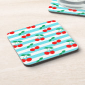 Cherry Stripe Muster - Retro Fruit Gift & Decke Getränkeuntersetzer (Linke Seite)