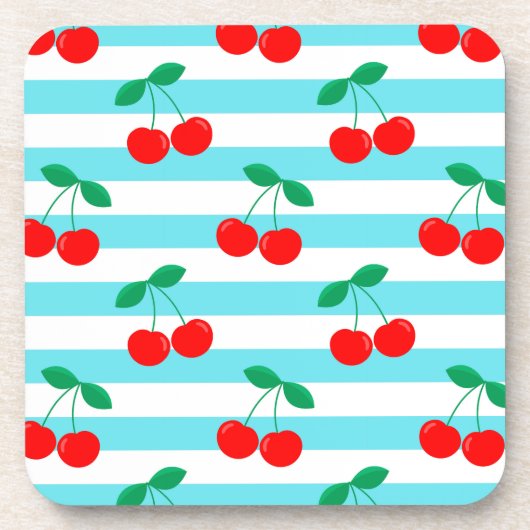 Cherry Stripe Muster - Retro Fruit Gift & Decke Getränkeuntersetzer (Vorderseite)