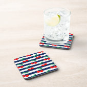 Cherry Stripe Muster - Retro Fruit Gift & Decke Getränkeuntersetzer (Rechte Seite)