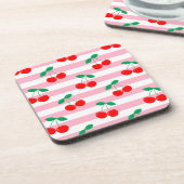 Cherry Stripe Muster - Retro Fruit Gift & Decke Getränkeuntersetzer (Linke Seite)