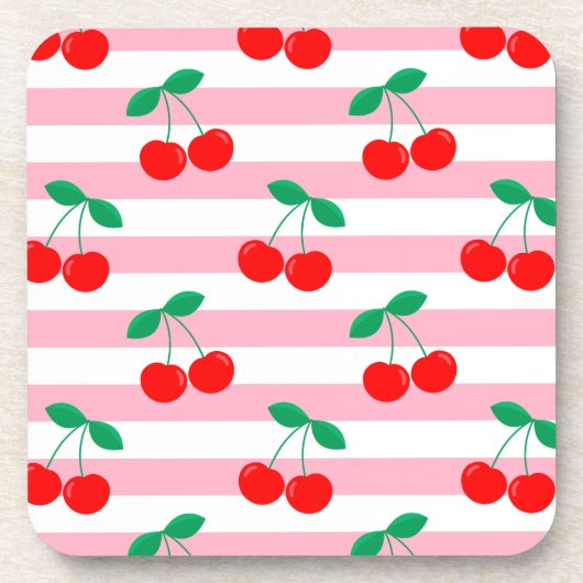 Cherry Stripe Muster - Retro Fruit Gift & Decke Getränkeuntersetzer (Vorderseite)