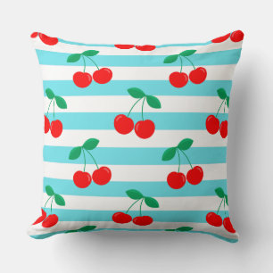 Cherry Stripe Muster - Retro Fruit Gift & Decke Kissen
