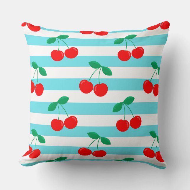 Cherry Stripe Muster - Retro Fruit Gift & Decke Kissen (Vorderseite)