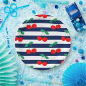 Cherry Stripe Muster - Retro Fruit Gift & Decke Pappteller (Party)