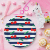 Cherry Stripe Muster - Retro Fruit Gift & Decke Pappteller (Party)