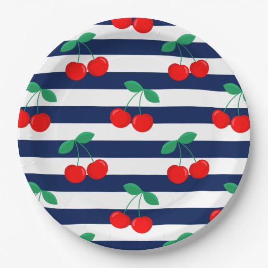 Cherry Stripe Muster - Retro Fruit Gift & Decke Pappteller (Vorderseite)