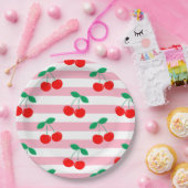 Cherry Stripe Muster - Retro Fruit Gift & Decke Pappteller (Party)