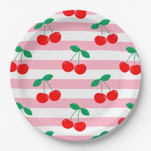 Cherry Stripe Muster - Retro Fruit Gift & Decke Pappteller (Vorderseite)