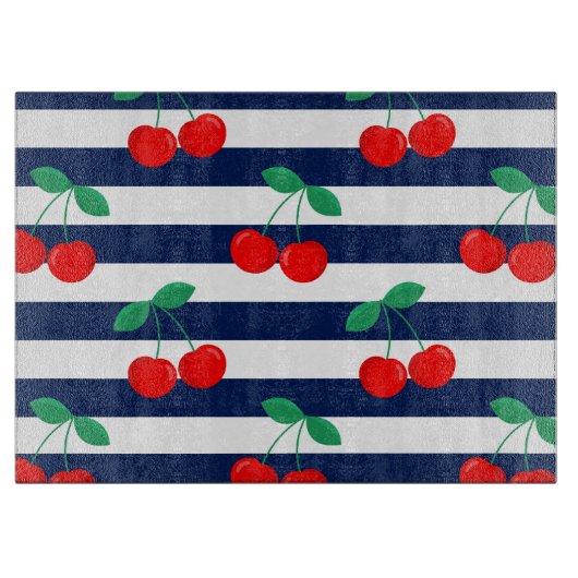 Cherry Stripe Muster - Retro Fruit Gift & Decke Schneidebrett (Vorderseite)