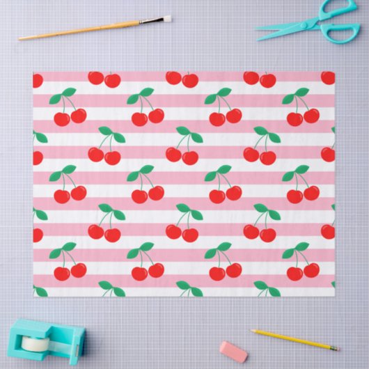 Cherry Stripe Muster - Retro Fruit Gift & Decke Seidenpapier (Basteln)