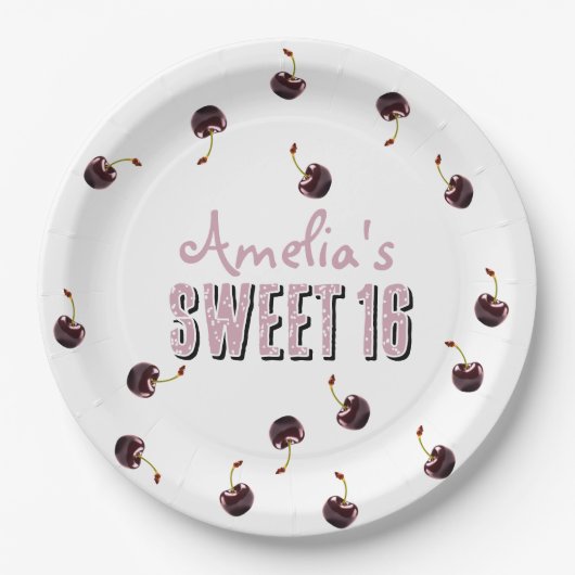 Cherry Sweet 16 Personalisiertes Party Pappteller (Vorderseite)