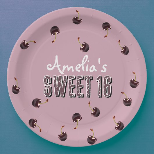 Cherry Sweet 16 Personalisiertes Party Pappteller
