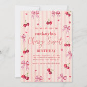 Cherry Sweet Birthday Party pink Bow Girl Einladung (Vorderseite)