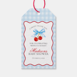 Cherry Sweet Blue Coquette Bow Baby Dusche Gefalle Geschenkanhänger