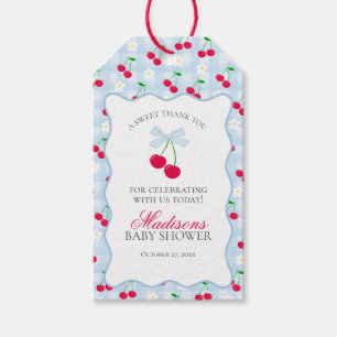 Cherry Sweet Blue Coquette Bow Baby Dusche Gefalle Geschenkanhänger
